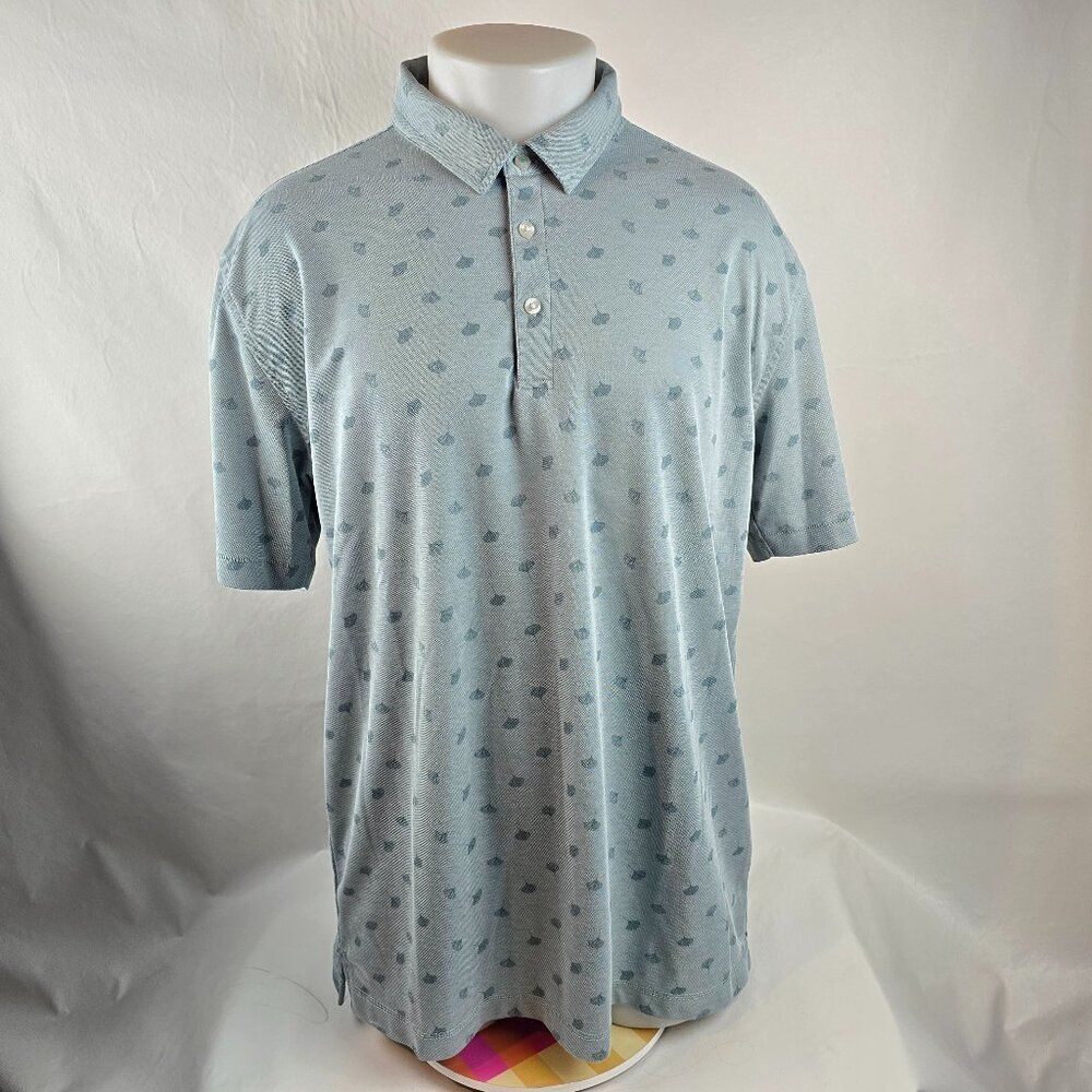Linksoul Shirt Mens XL Blue Golf Polo Floral Fan Leaf Print Preppy Casual